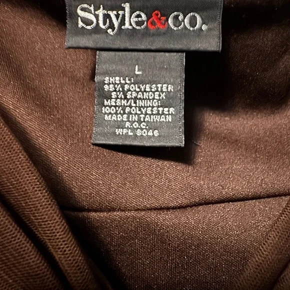 Style & Co Brown Ruched Twist Front Midi Dress | Stretchy Sheer Layered L - Picture 2 of 7